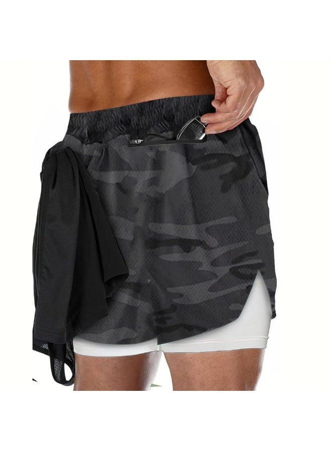 ناكسوس شورتات رياضية للرجال، شورتات رياضية للجري للرجال، شورتات رياضية برباط للرجال، شورتات رياضية فضفاضة بطبقتين وأربعة جيوب - Image 3